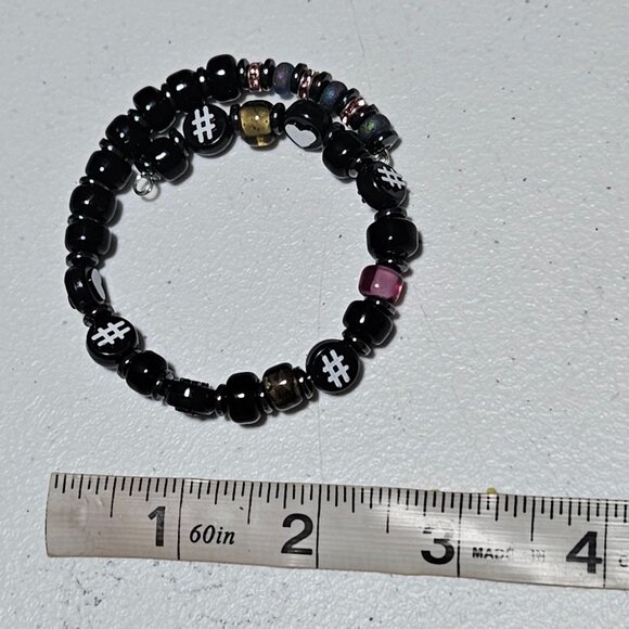 Handmade Black Beaded Coil Bracelet Charms Color Accents Fashion Jewelry Women - Picture 3 of 3